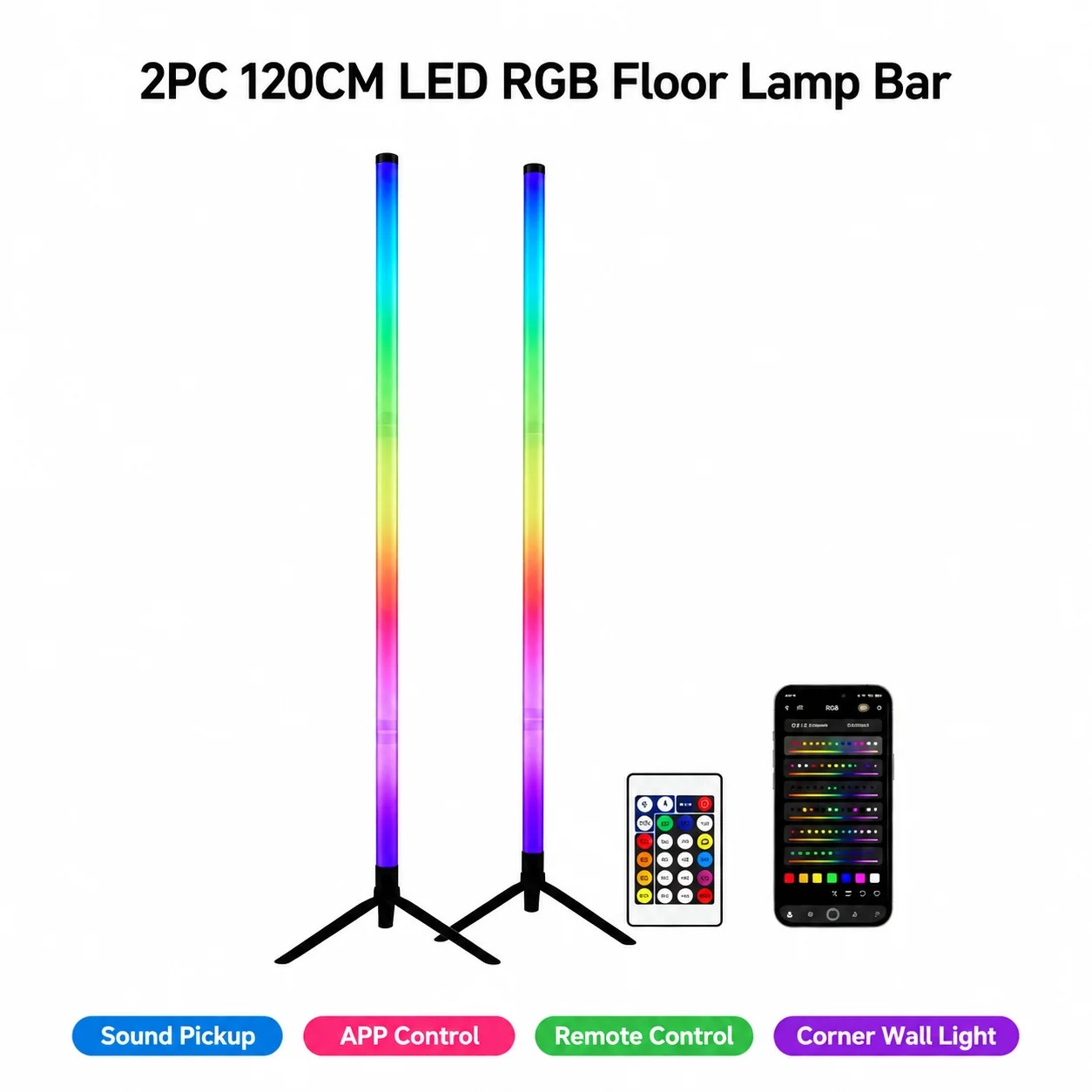 Lighting Decor In Room - 2팩 RGB LED 코너 플로어 램프,