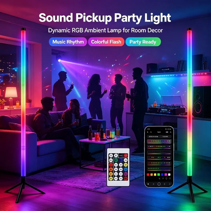2팩 RGB LED 코너 플로어 램프, 120CM 사운 - Lighting Decor In Room 리뷰 및 가격
