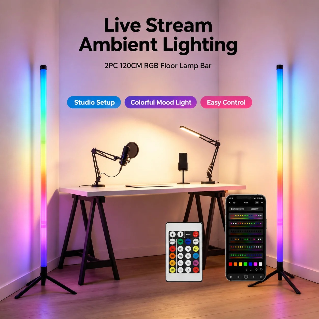 2팩 RGB LED 코너 플로어 램프, 120CM 사운 - Lighting Decor In Room 리뷰 및 가격