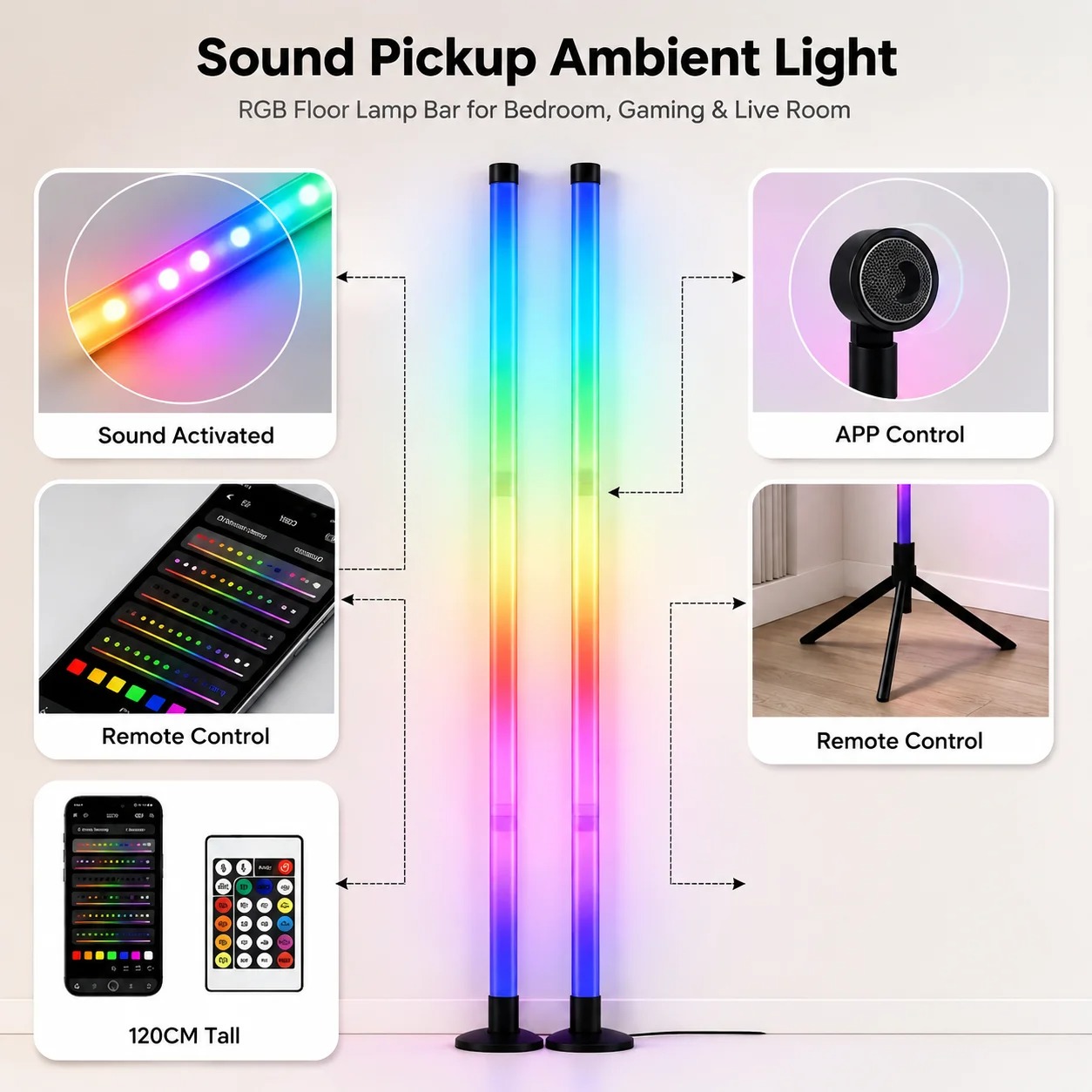 2팩 RGB LED 코너 플로어 램프, 120CM 사운 - Lighting Decor In Room 리뷰 및 가격