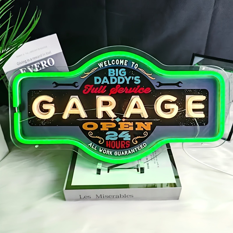 레트로 차고 LED 네온사인 UV 프린팅 그린 벽 아트 - Garage Lighting Decor 리뷰 및 가격