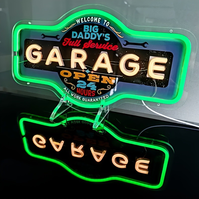 레트로 차고 LED 네온사인 UV 프린팅 그린 벽 아트 - Garage Lighting Decor 리뷰 및 가격