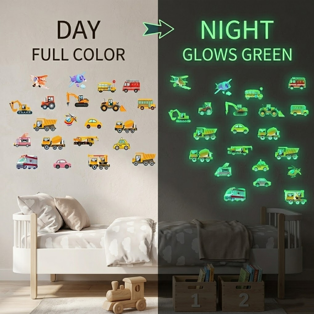 빛나는 자동차 벽 스티커 21개 세트 주야간 듀얼 컬러 - Lighting Mcqueen Bedroom Decor 리뷰 및 가격
